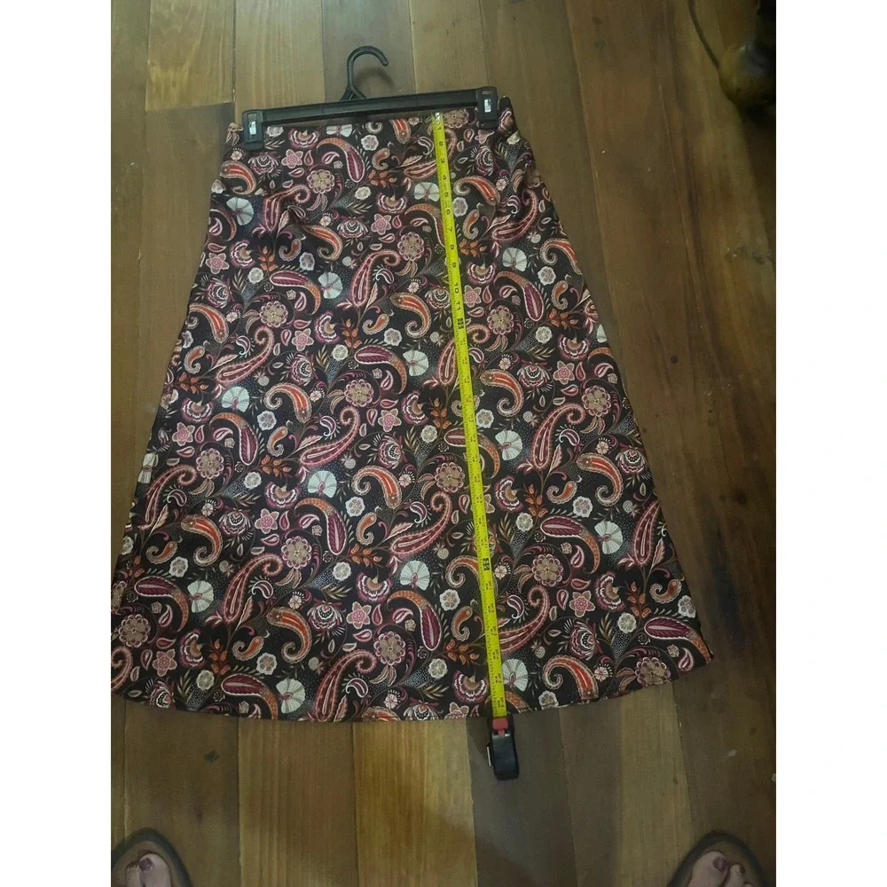Loft‎ Petites Black Pink Paisley Floral Midi Skirt Size LP A-Line Pull On Boho